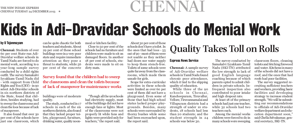 Kids In Adi-dravidar Schools Do Menial Work - Document (1176x513), Png Download