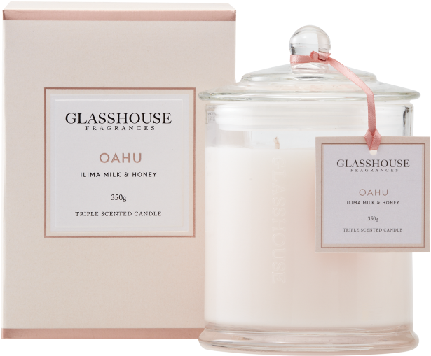 Oahu Ilima Milk & Honey 350g Triple Scented Candle - Glasshouse Grapefruit Candle (832x750), Png Download
