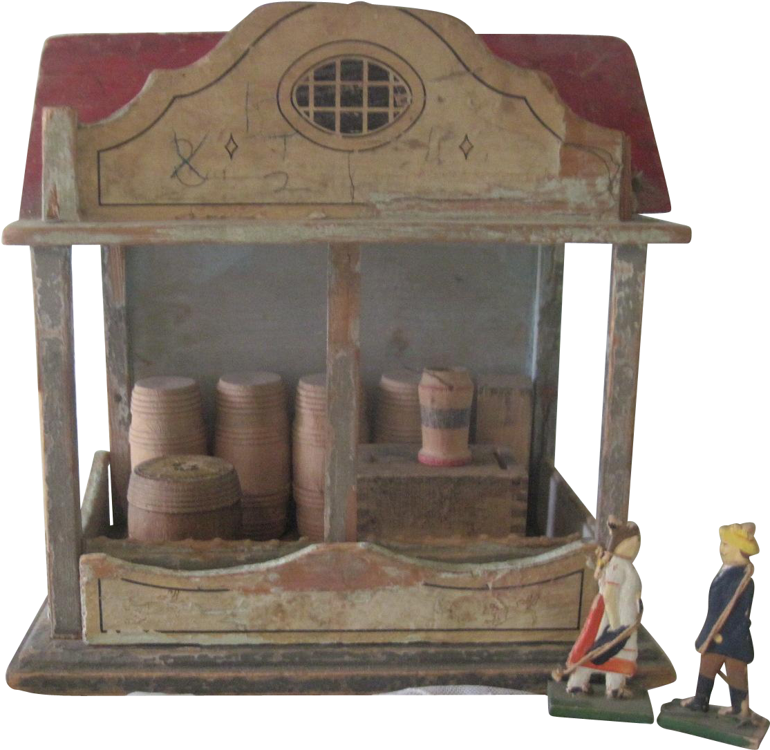 Antique Miniature Wooden Toy Barn Stable Dollhouse - Scale Model (1113x1113), Png Download