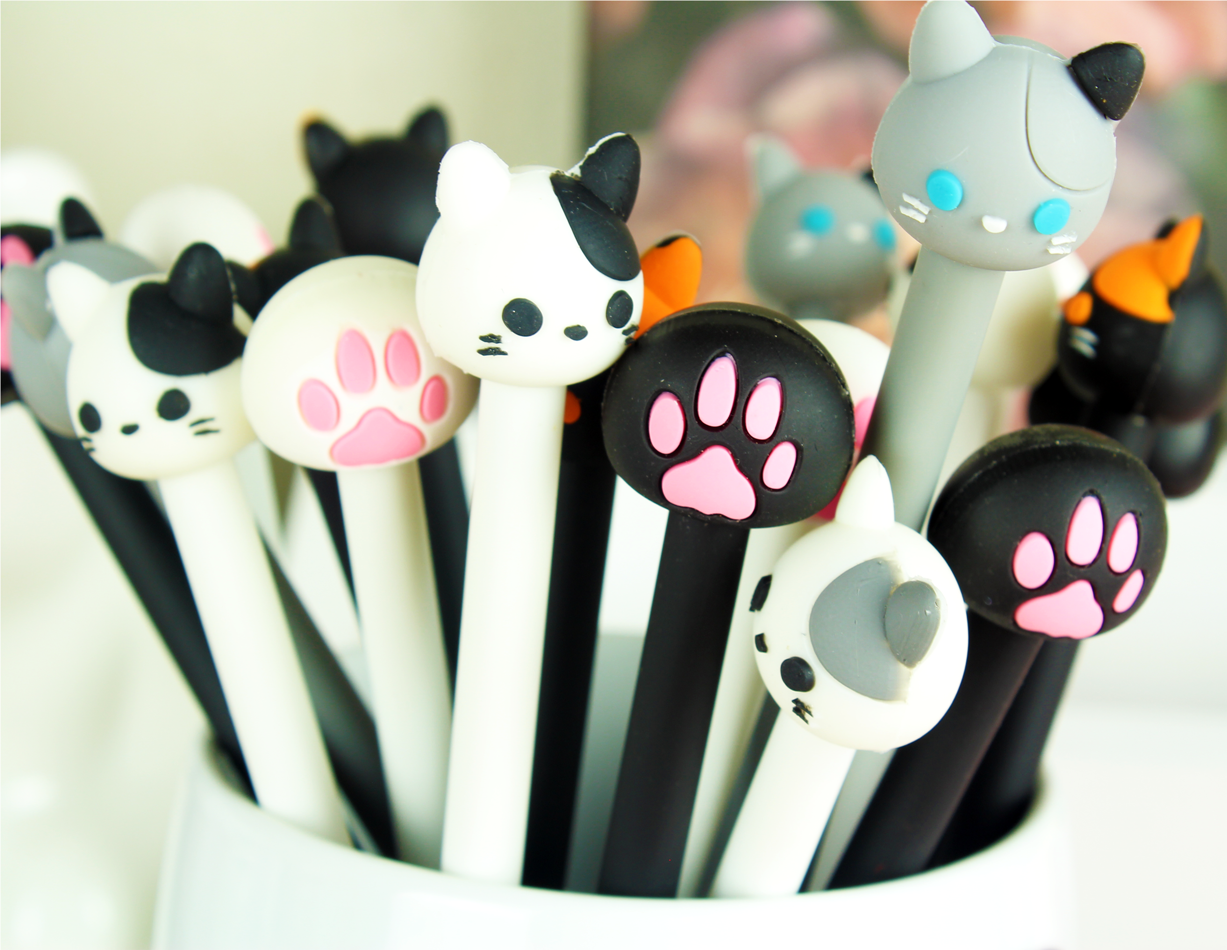 Cute Cat Paw Cat Face Gel Pens,pens - Cartoon (2500x2500), Png Download