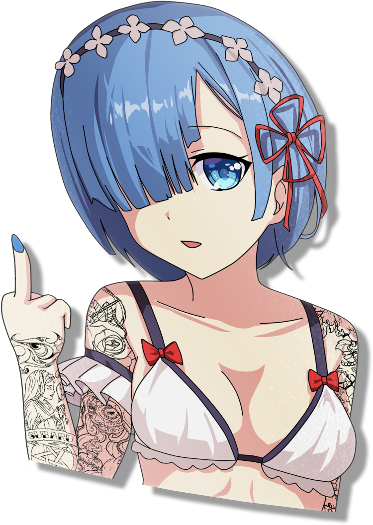 Image Of Tatted Rem - Cartoon (1498x1498), Png Download