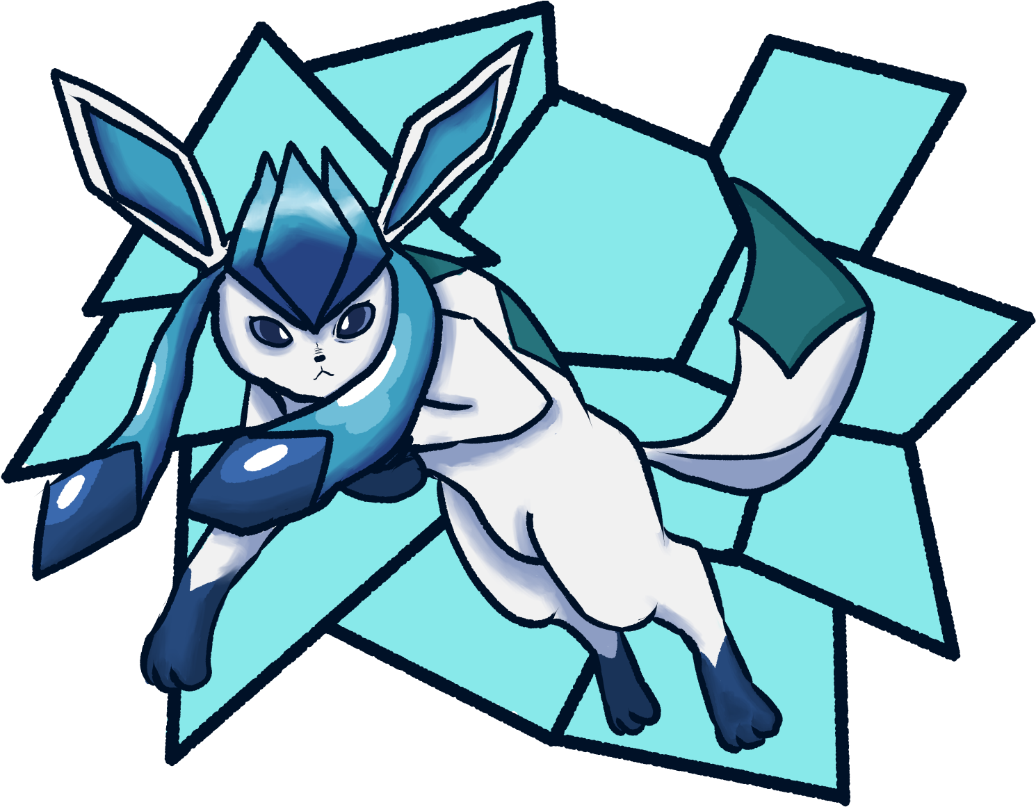 Glaceon - Cartoon (1673x1190), Png Download