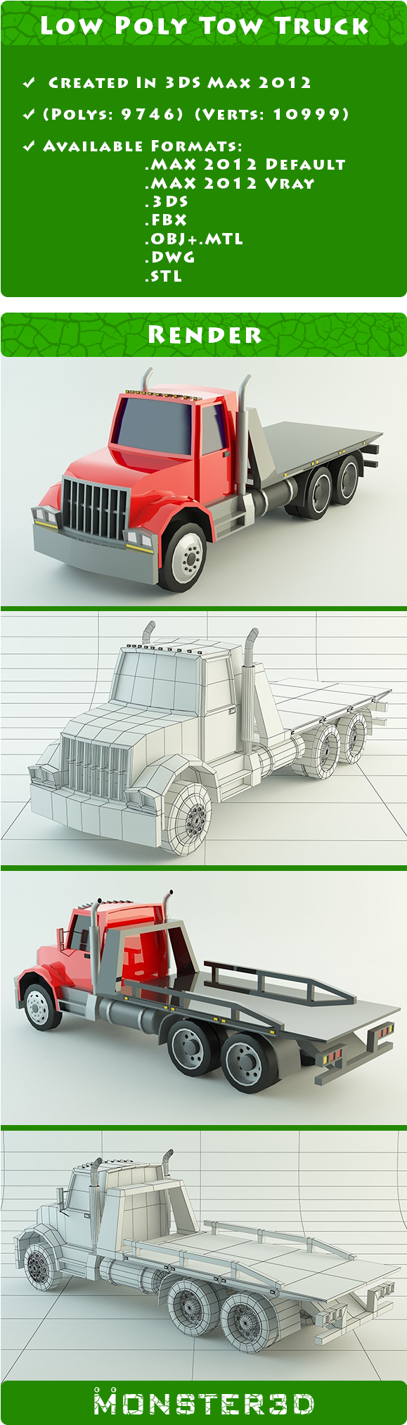 Low Poly Tow Truck - Trailer Truck (590x2046), Png Download