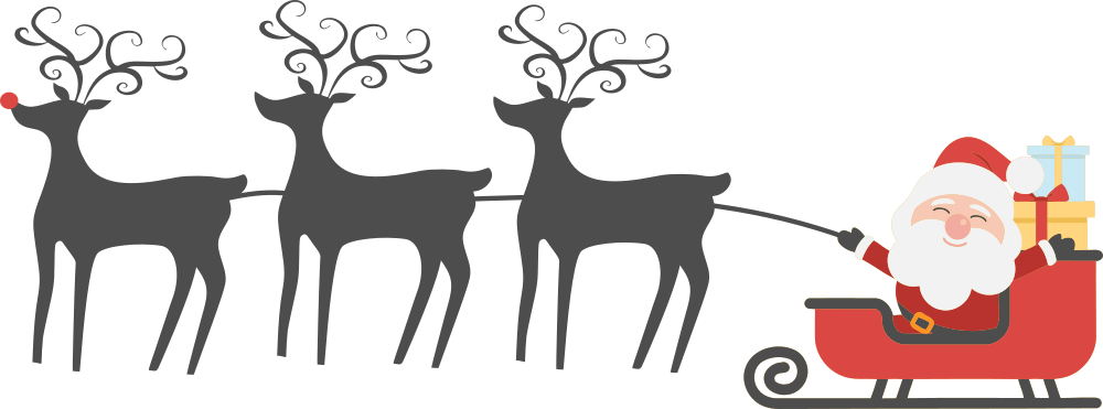 Happy Santa, Sleigh And Reindeer - Reindeer Sleigh Clipart (1000x371), Png Download
