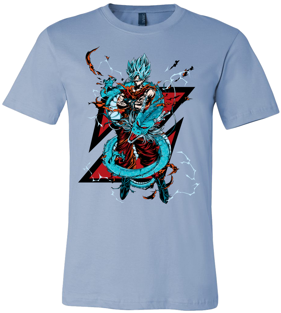 Super Saiyan Goku God Blue With Shenron Men Short Sleeve - French Bulldog T Shirt (1000x1000), Png Download
