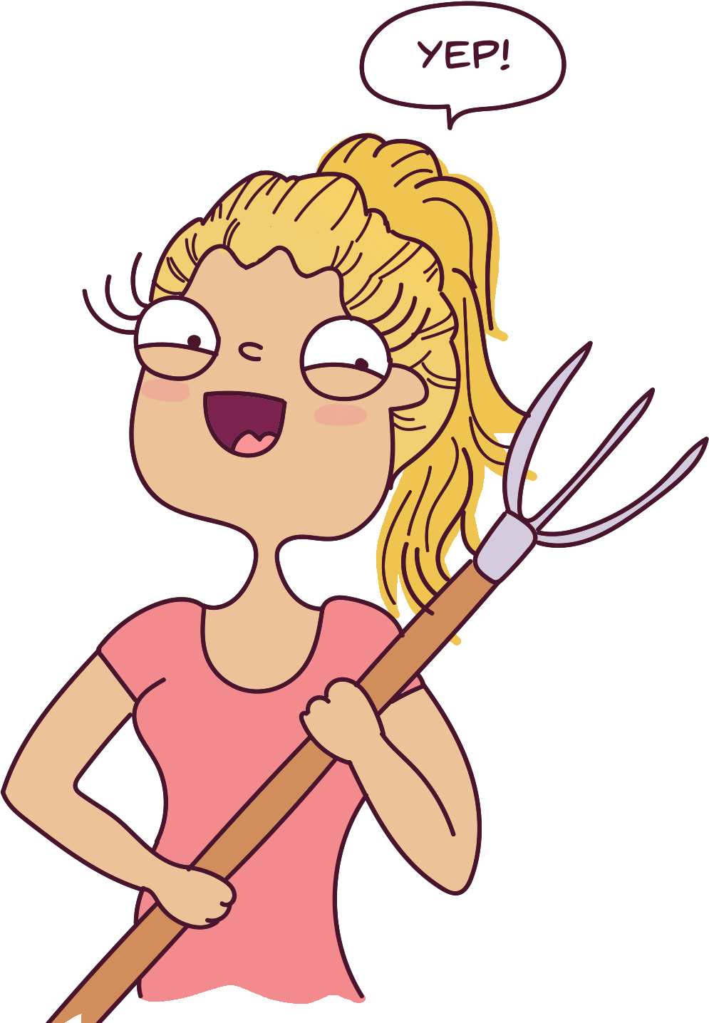 Girl Holding Pitchfork - Cartoon (1500x1500), Png Download