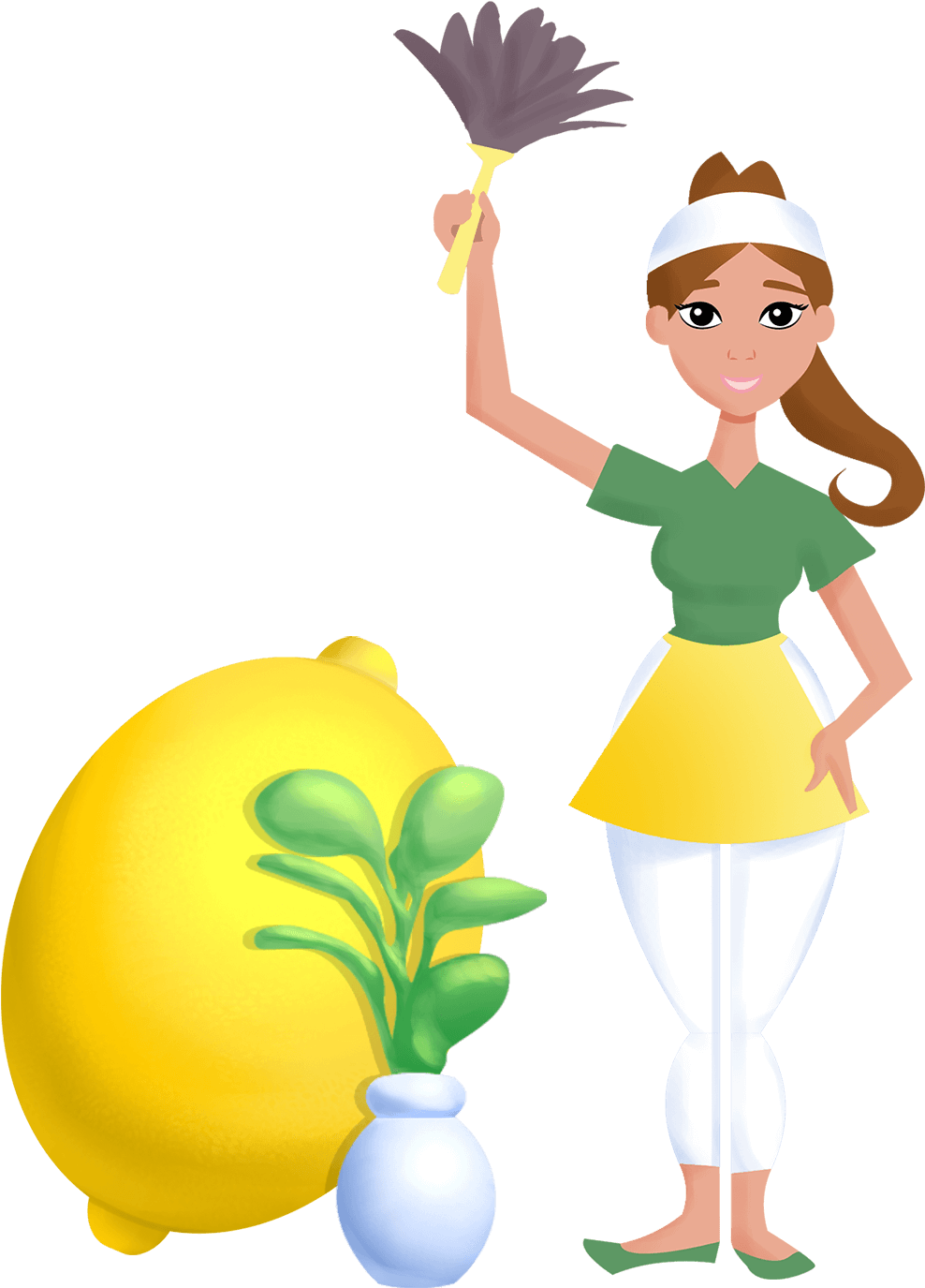 Zesty Maids Ana With Lemon And Plant - Two Cartoon Maifs (1450x1631), Png Download