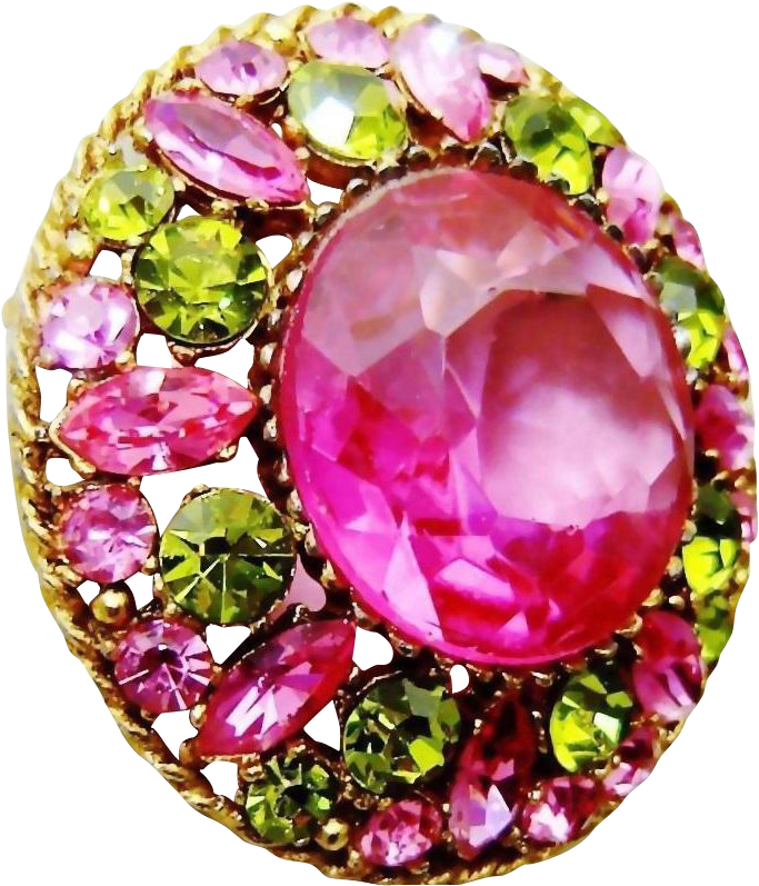 Vintage Regency Pink Green Rhinestone Brooch - Diamond (796x796), Png Download