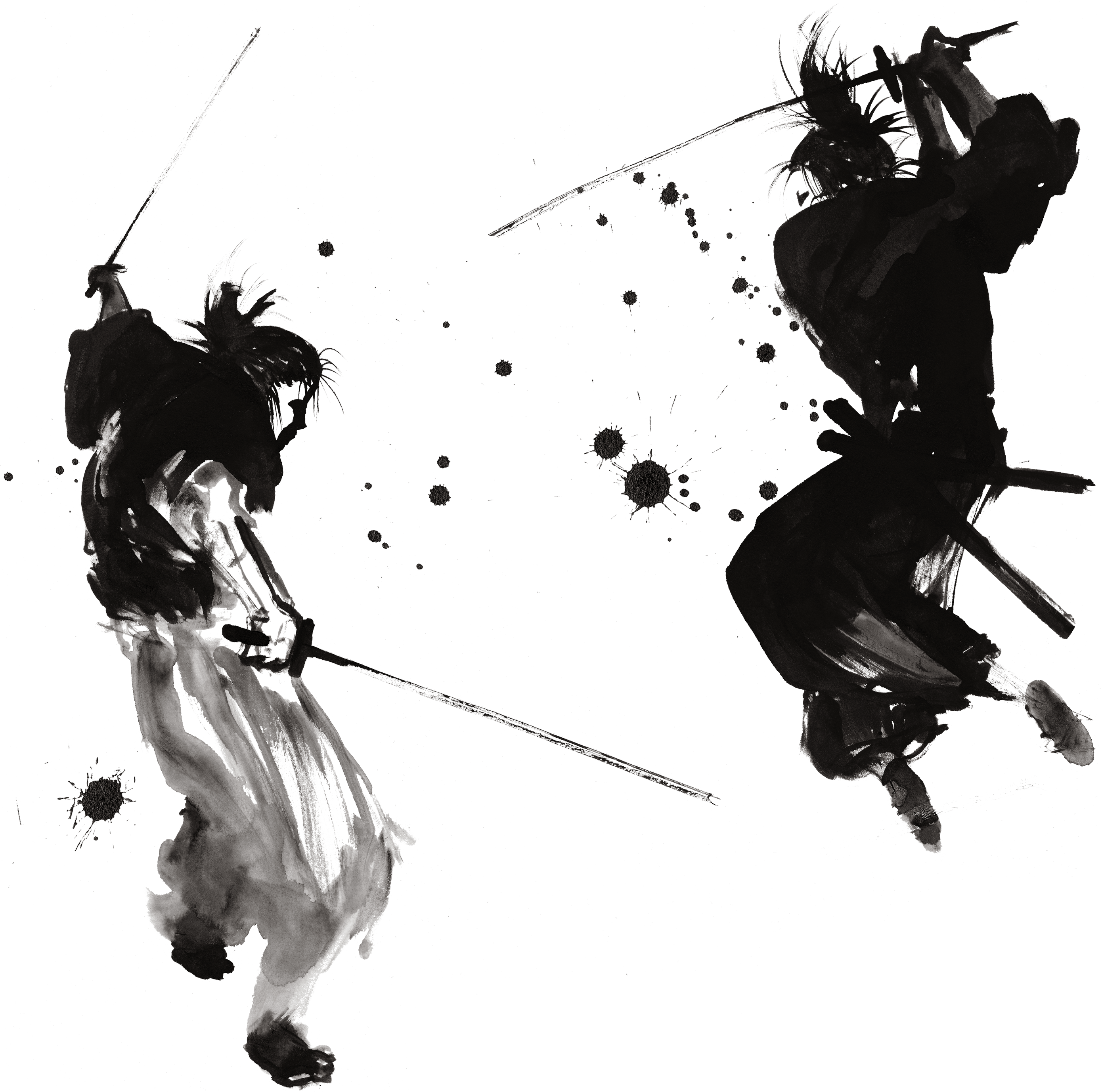 Warrior Art Japanese Samurai Ink Painting Drawing Clipart - Japanese Ink Painting Black Samurai (2780x2756), Png Download