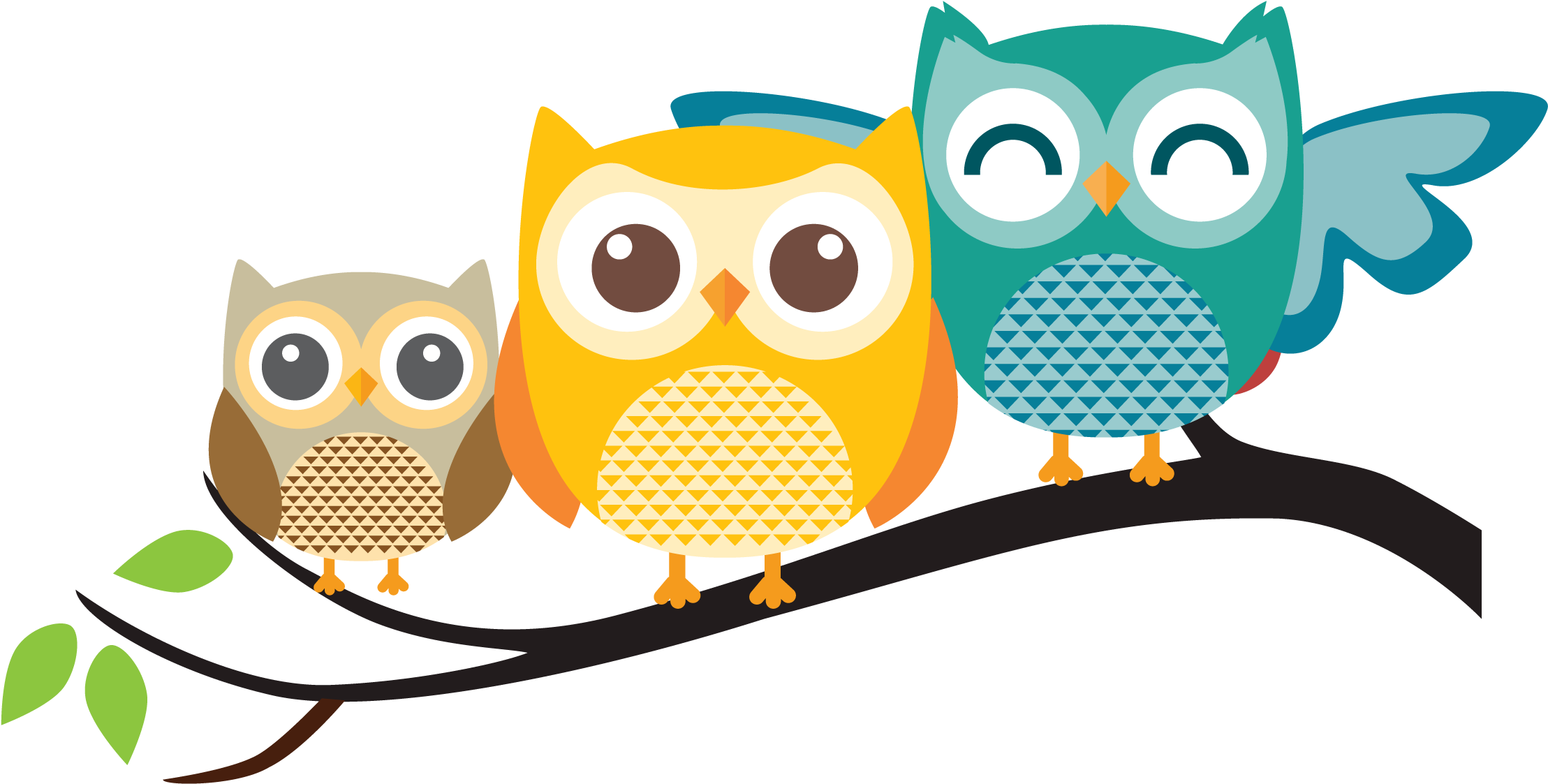Pastel Clipart Owls - Transparent Background Owl On Branch Clipart (2306x1184), Png Download