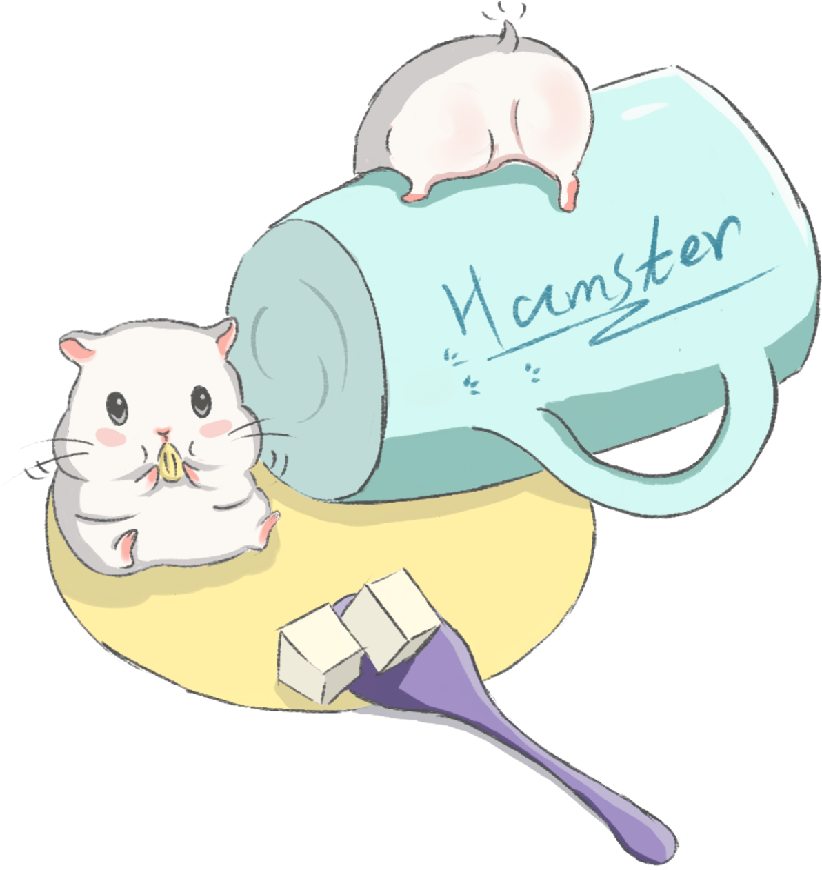 Đáng Yêu Chuột Đồng Cốc Png Và Psd - Cat Grabs Treat (2000x2000), Png Download