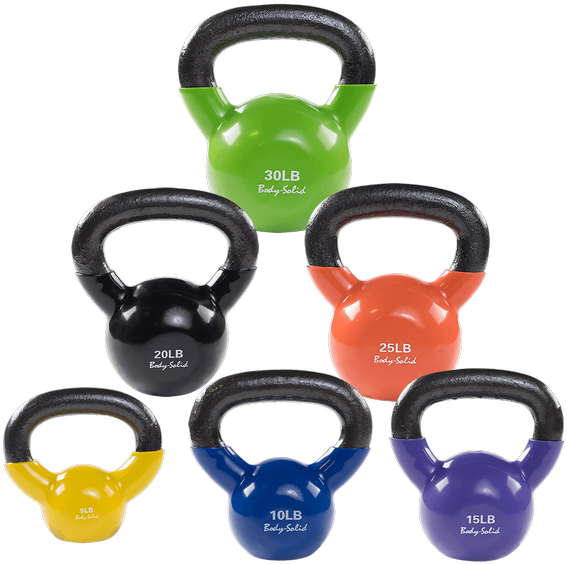 New Vinyl Coated Kettlebells Set - Body Solid 5 30 Lb Vinyl Dipped Kettlebell Set Kbvs125 (600x600), Png Download