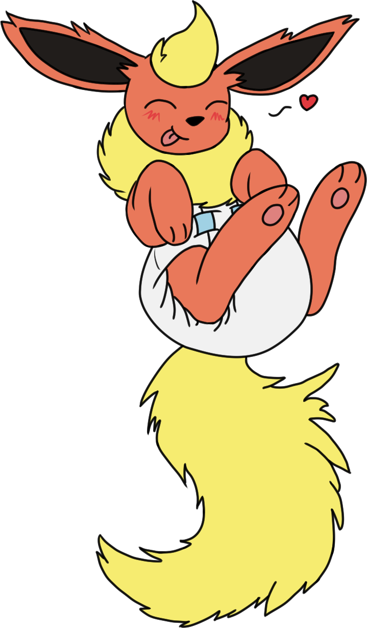[ink, By Mewzy148] A Happy, Diapered Flareon - Cartoon (719x1228), Png Download