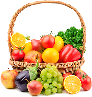 Foto Cesto Con Variedad De Frutas Y Verduras Es Caragol - Fruits And Vegetables Basket (407x448), Png Download