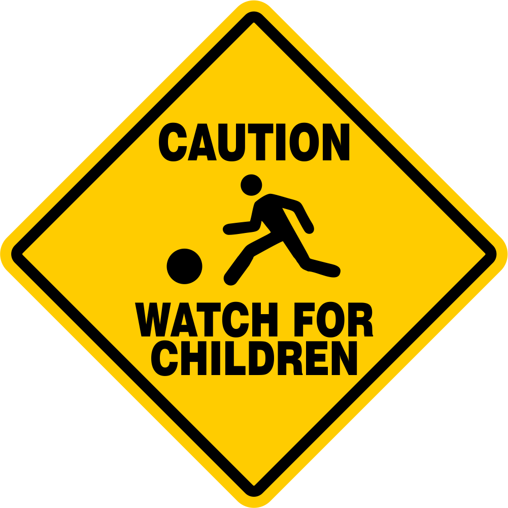 Caution Watch For Children Sign Signs Slow Playing - Share The Road Cyclists (1001x1001), Png Download