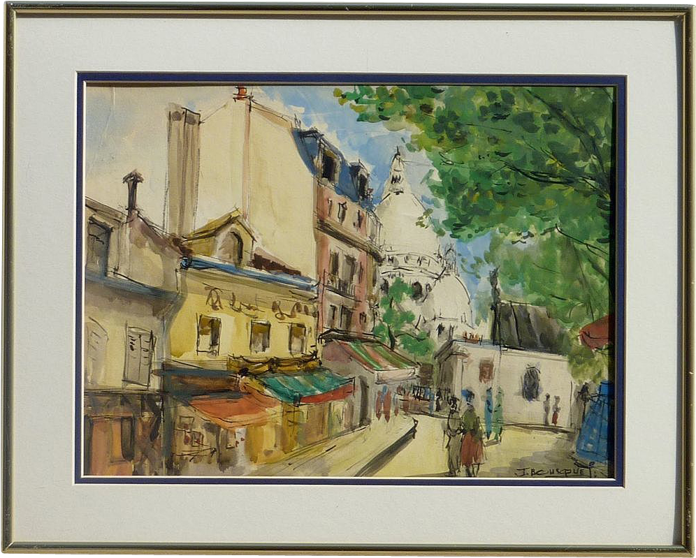 French Mid 1950's Paris Montmartre Street Scene Ink - French Street Scene Painting 1929 (995x995), Png Download