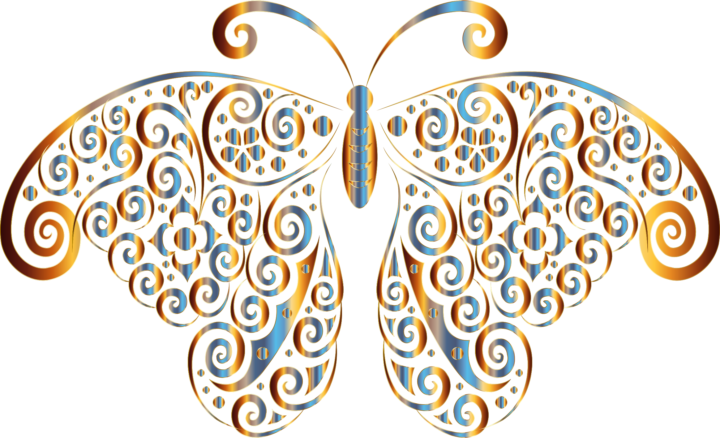 Prismatic Floral Flourish Butterfly Silhouette 5 No - Butterfly Silhouette Png (2328x1416), Png Download