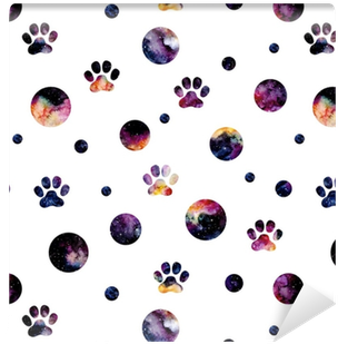 Seamless Pattern Of Watercolor Circles And Cat's Footprints - Watercolor Painting (400x400), Png Download