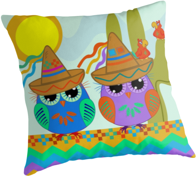 Clipart Resolution 875*875 - Cute Owls With Sombrero Hats And Parrots Art Print (875x875), Png Download