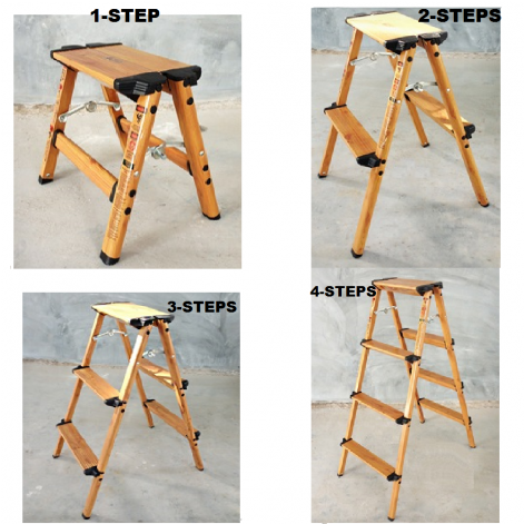 Wood Grain Aluminium 3 Step Ladder (906x470), Png Download