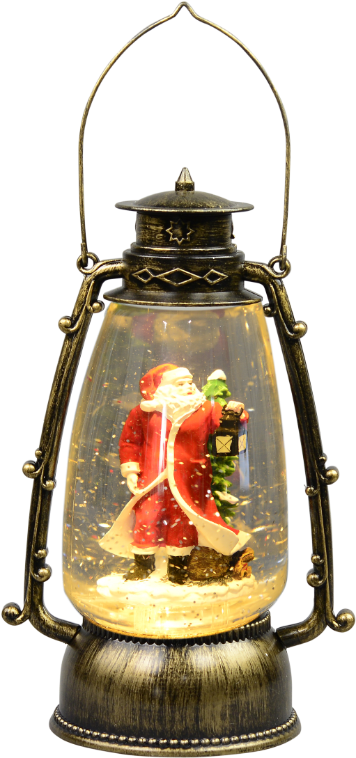 Santa In Antique Look Hurricane Lantern Snow Globe - Christmas Day (859x1200), Png Download