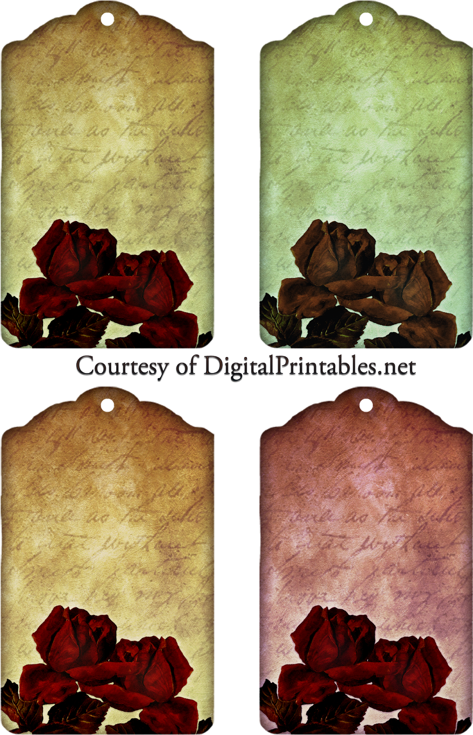Free Printables Vintage Tags - Vintage Roses (1280x1600), Png Download