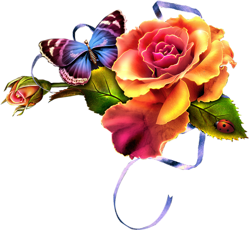 Цветочный Клипарт От Barnali Bagchi - Butterfly In Red Rose (828x764), Png Download
