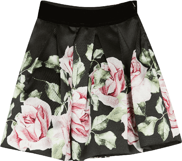 Black Floral Satin Skirt - Miniskirt (700x700), Png Download