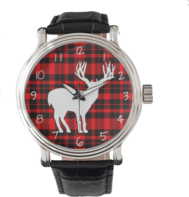 Deer Stag Silhouette On Red Black Plaid Watch - Too Shall Pass Watch (799x857), Png Download
