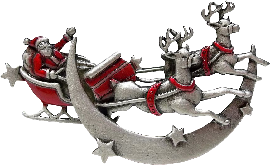 Santa Sleigh Reindeer Jj Xmas Christmas Brooch Pewter - Reindeer (865x865), Png Download