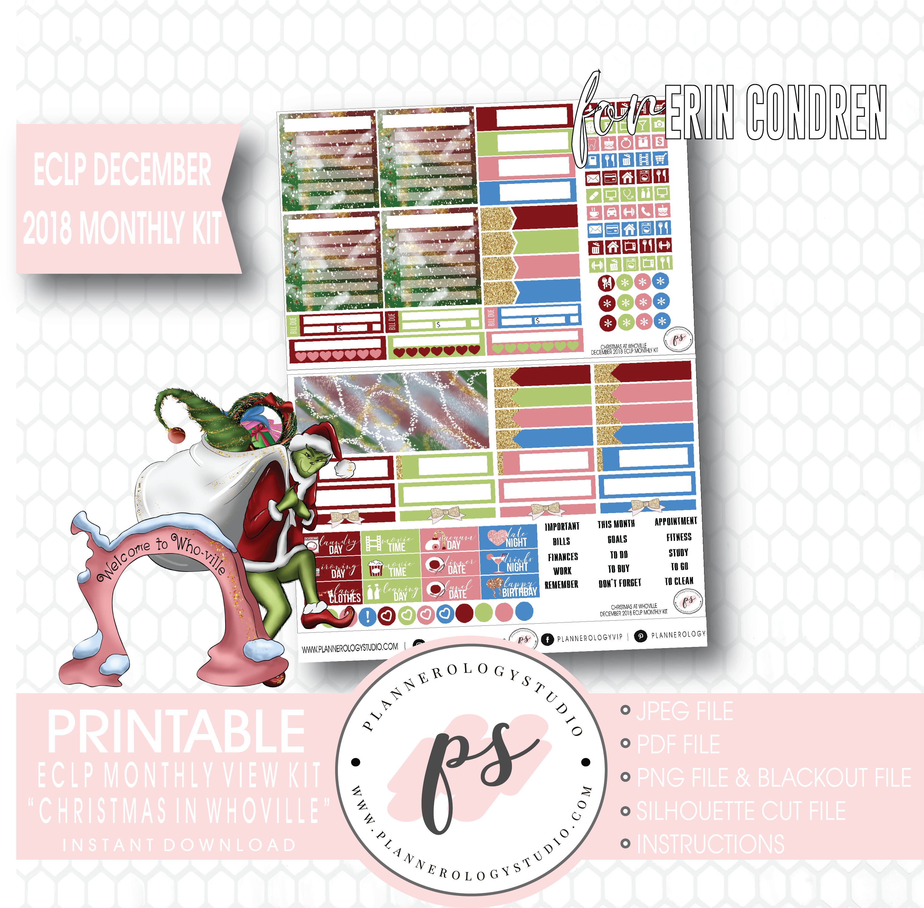 Christmas At Whoville December 2018 Monthly View Kit - Free Planner Sticker Printables Winter (3067x3000), Png Download