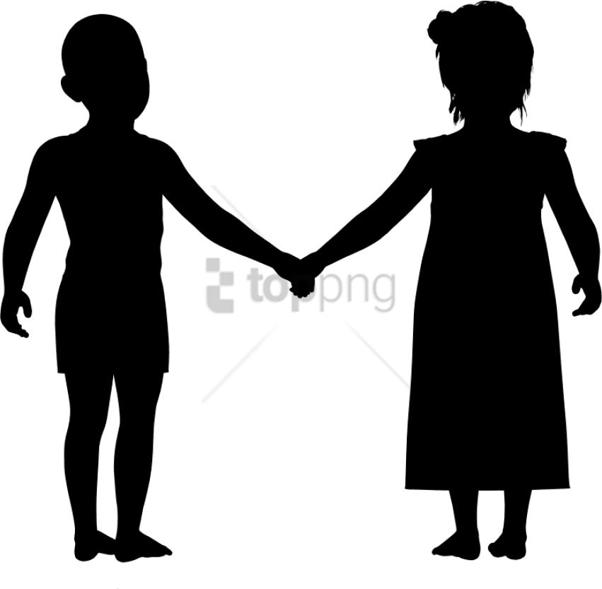 Free Png Download Boy And Girl Holding Hands Silhouette - Little Boy And Girl Holding Hands Silhouette (851x833), Png Download