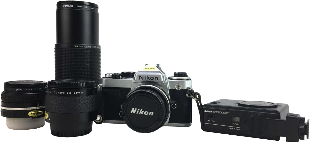 Nikon Fe 35mm Camera, Lenses & Flash - Canon Ef 75-300mm F/4-5.6 Iii (1200x1200), Png Download