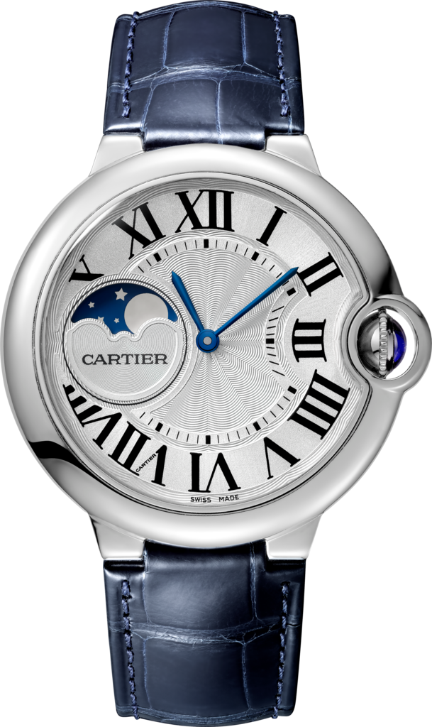 Ballon Bleu De Cartier Watch 37 Mm, Steel, Leather - Cartier Ballon Bleu Moonphase (609x1024), Png Download