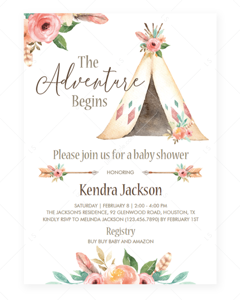 Tribal Baby Shower Invitations Printable By Littlesizzle - Baby Shower Teepee Invitations (819x1024), Png Download