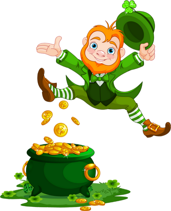 Irish Leprechaun And Pot Of Gold (600x740), Png Download
