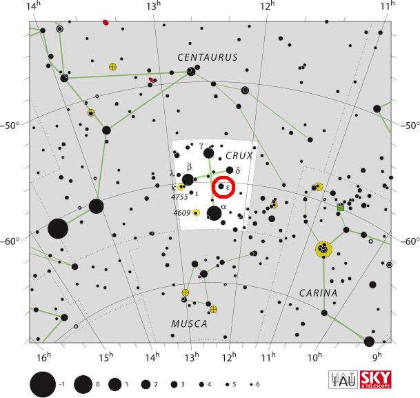 Epsilon Crucis In The Constellation Crux - Star Map Wikipedia (609x577), Png Download