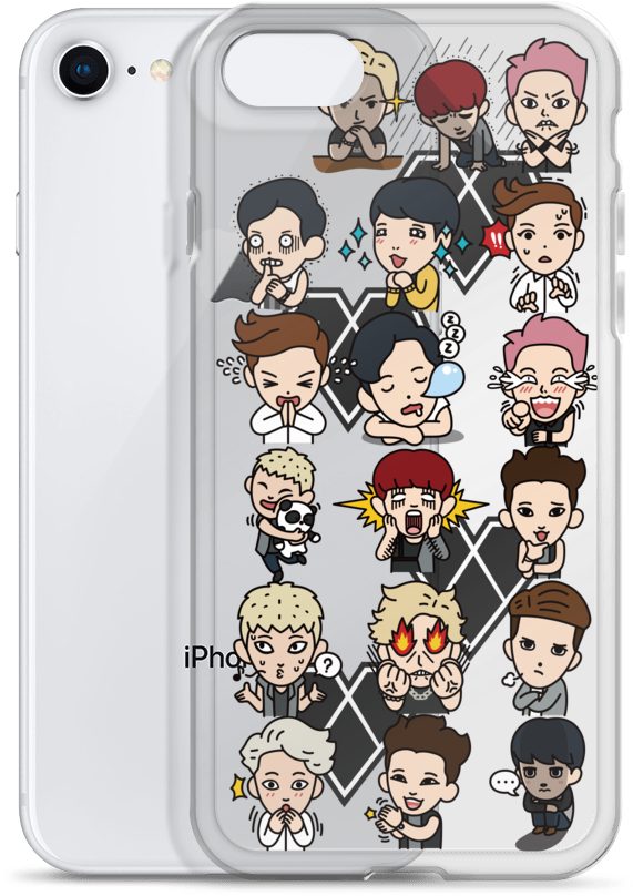 K Pop Exo All Members Cartoon Line Friends Stickers - Mobile Phone Case (1000x1000), Png Download