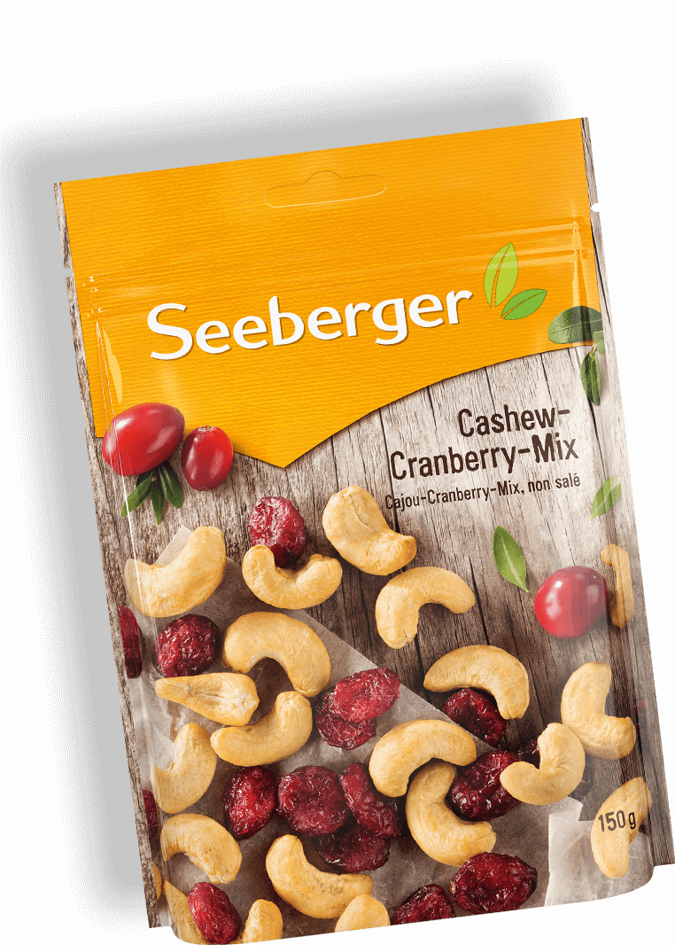 Seeberger Cashew Cranberry Mix Gedreht Produktansicht - Seeberger Cashew Cranberries (762x1066), Png Download