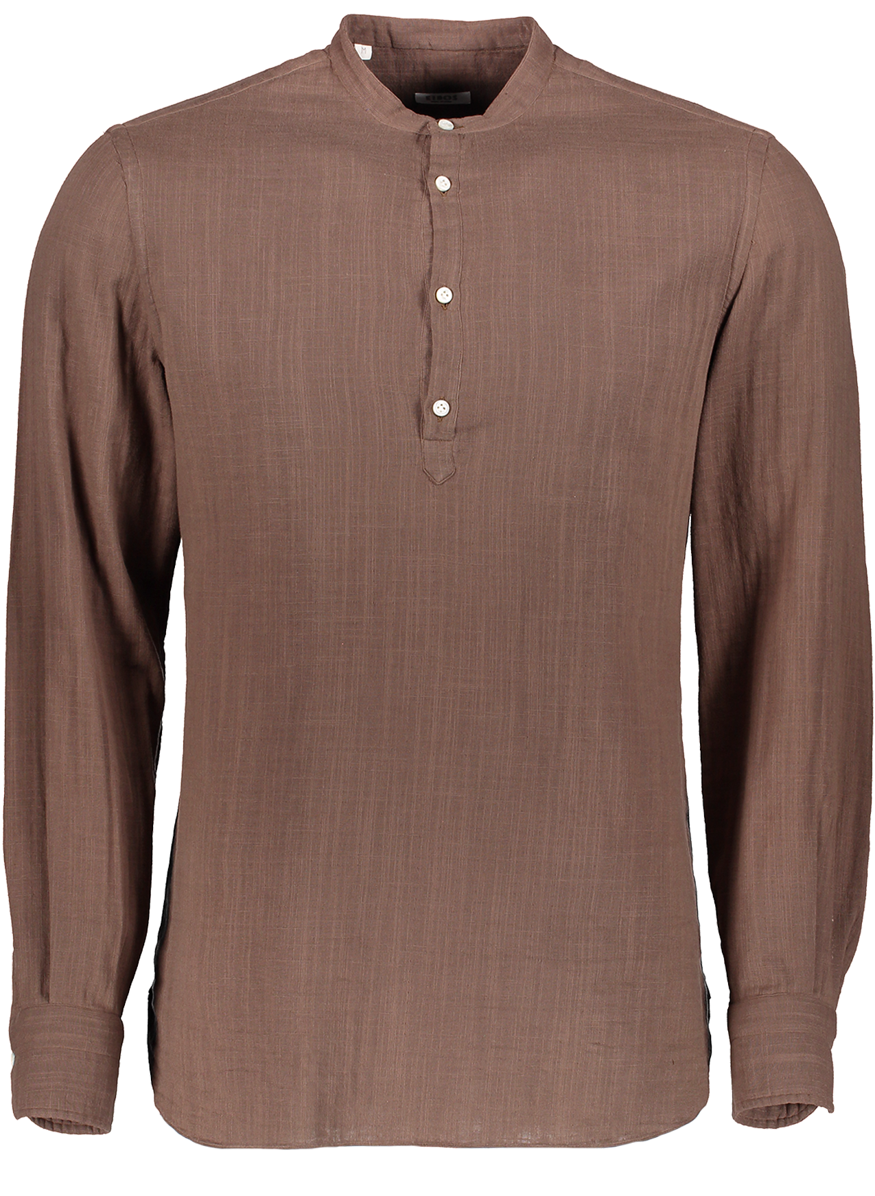Long Sleeve Band Collar Woven Brown - Long-sleeved T-shirt (1280x1920), Png Download