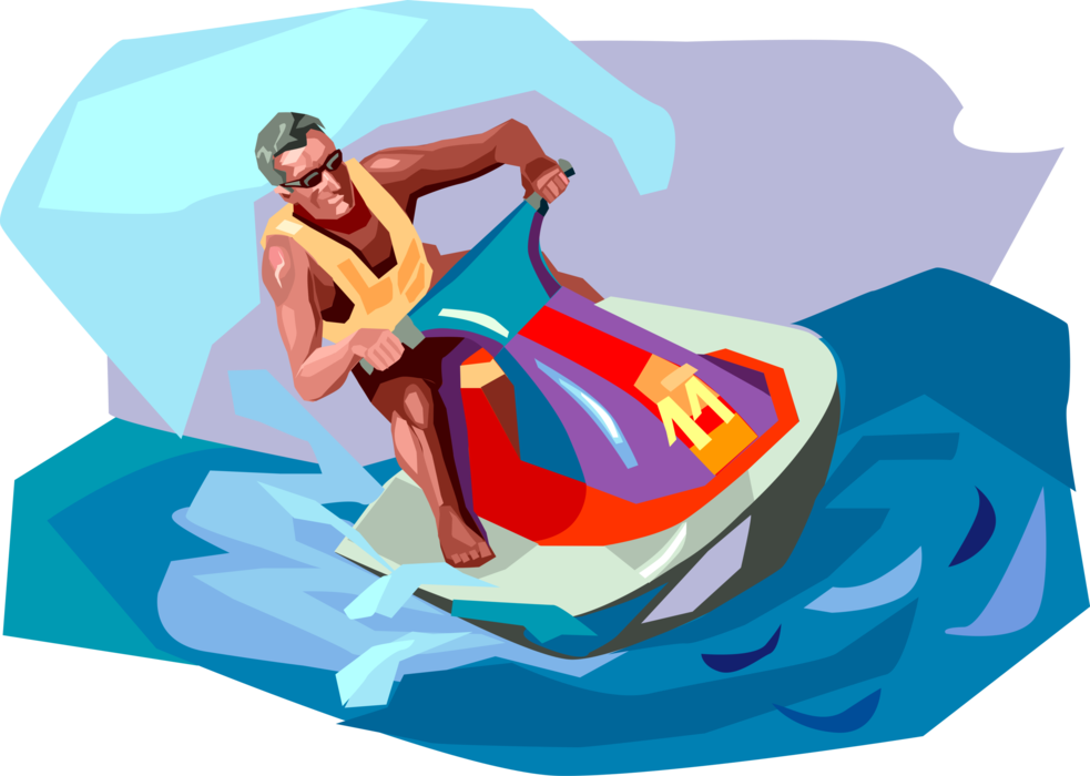 Vector Illustration Of Personal Watercraft Water Sports - Sea Doo Cartoon (983x700), Png Download