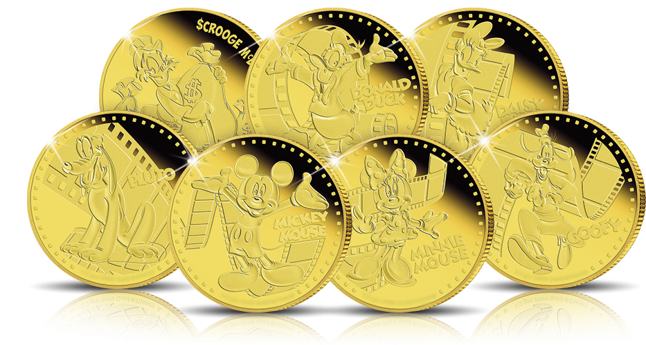 Official Disney Gold Coin Set - 7 Gold Coins (1000x500), Png Download