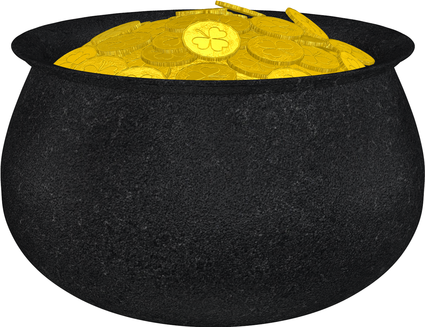 Pot Of Gold With Shamrock And Gold Coins Png Picture - Free Clip Art Pot Of Gold (1441x1128), Png Download