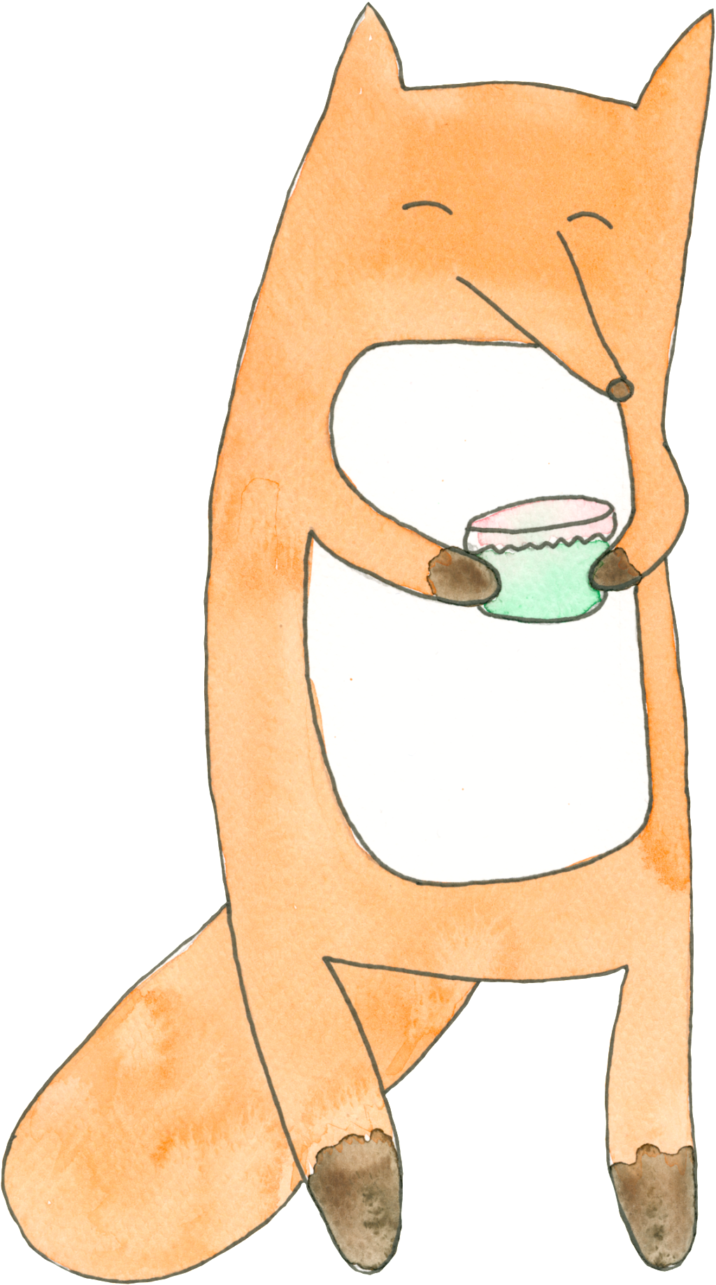 Fox Cartoon Holding A Jar Of Transparent - Watercolor Painting (1024x1838), Png Download