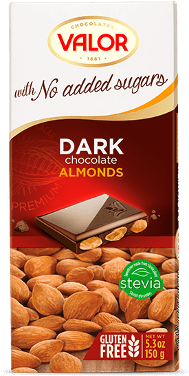 Dark Chocolate With Almonds No Sugar Added 150 G - Chocolate Valor Con Almendras Sin Azucar (790x600), Png Download