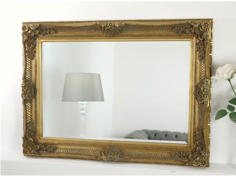 Gold Ornate Rectangular Mirror 44" X 32" - Gold Framed Mirror (480x480), Png Download