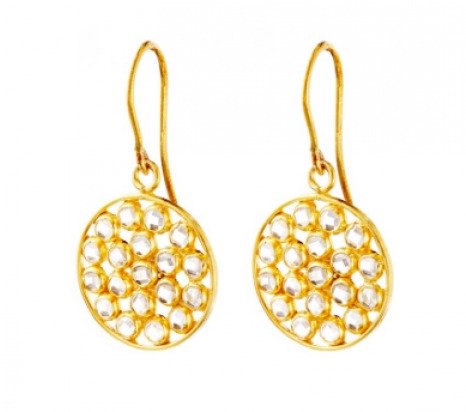 Mosaic Round Frame Drops Gold - Earring (465x620), Png Download
