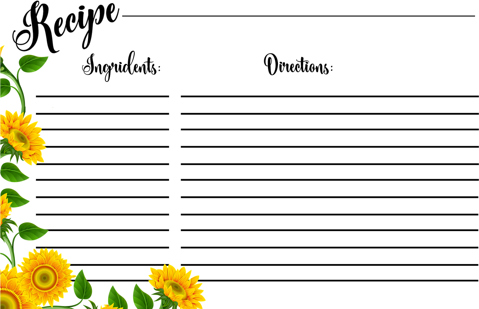 Recipe Card Png - Sunflower (1600x1067), Png Download
