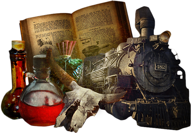 Alchemy Book And Potions - Glass Bottle (673x622), Png Download