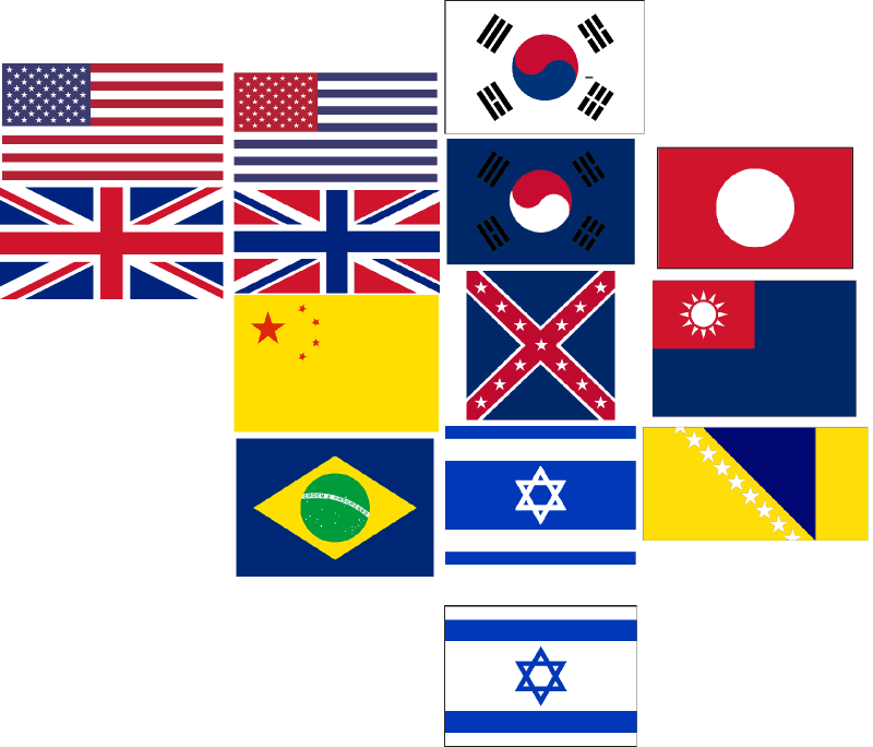 Taiwan , Bosnia And Herzegovina, Us, Brazil, Israel, - Major Flags Of The World (800x684), Png Download